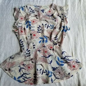 Monteau ivory with flower/bird print blouse